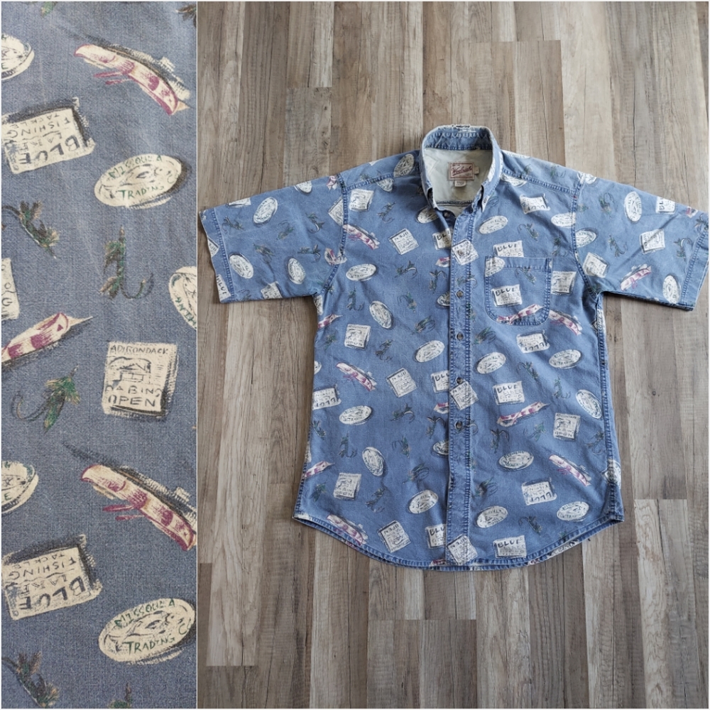 Vintage Woolrich 90s Chambray Short Sleeve Button Up Shirt Large